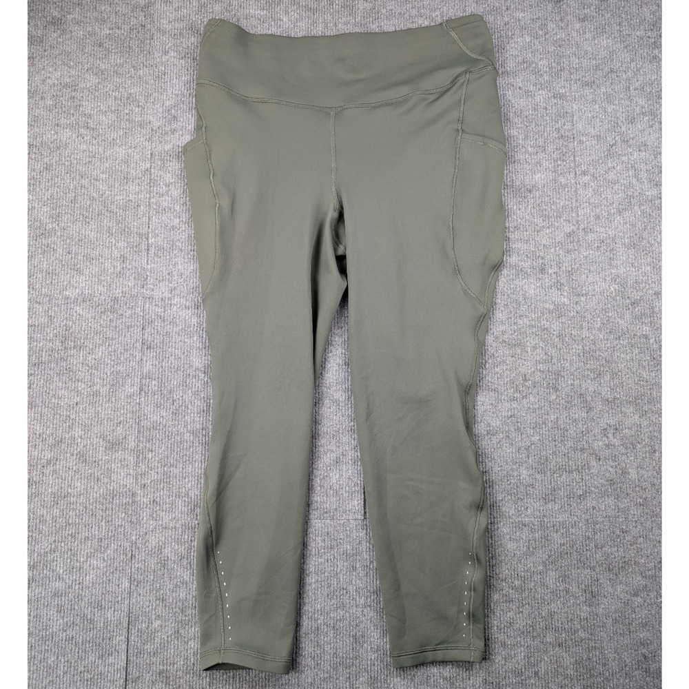 Lululemon Fast & Free Leggings Womens 14 Green 25" Pockets Athleisure Training